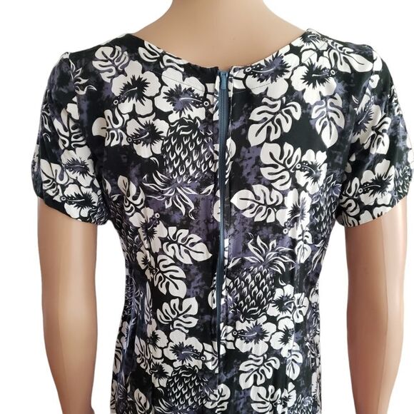 Royal Creations Hibiscus Gray/White Summer Midi Dress SMALL - Picture 5 of 13